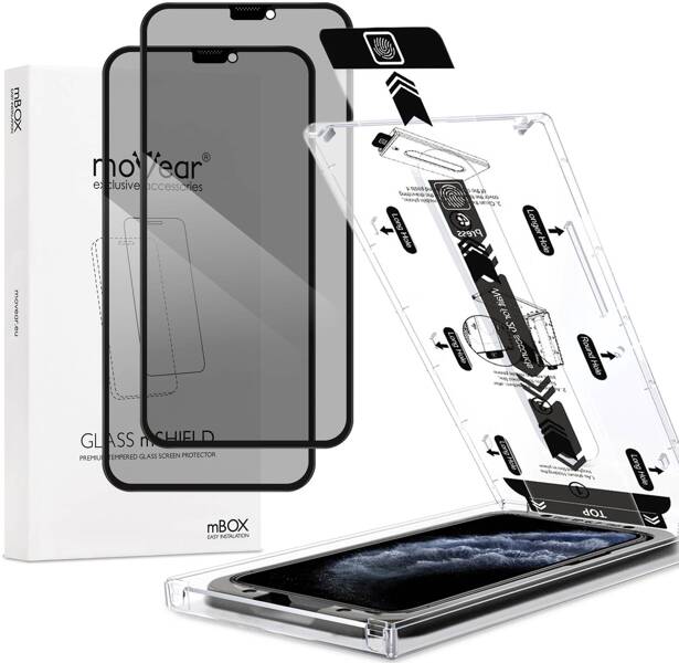 2 szt. | moVear mBOX GLASS mSHIELD 2.5D MAX privacy do Apple iPhone 11 Pro / Xs / X (5.8") (Anty spy, z Aplikatorem)