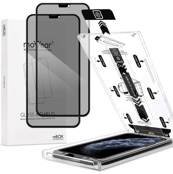 2 szt. | moVear mBOX GLASS mSHIELD 2.5D MAX privacy do Apple iPhone 11 Pro / Xs / X (5.8") (Anty spy, z Aplikatorem)