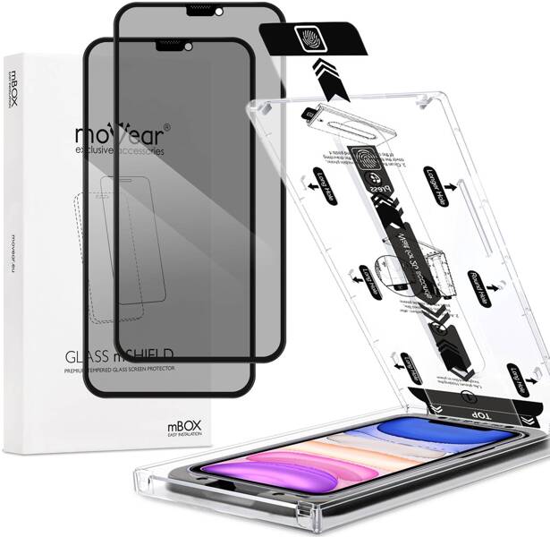 2 szt. | moVear mBOX GLASS mSHIELD 2.5D MAX privacy do Apple iPhone 11 / Xr (6.1") (Anty spy, z Aplikatorem)