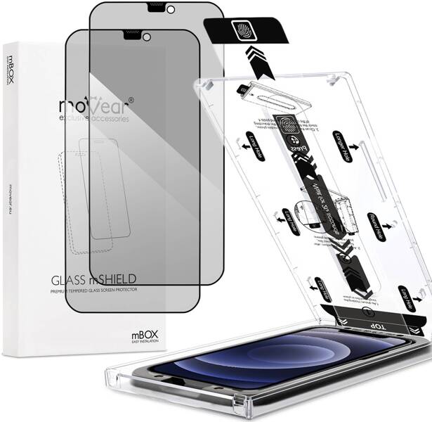 2 szt. | moVear mBOX GLASS mSHIELD 2.5D MAX privacy do Apple iPhone 12 Pro / 12 (6.1") (Anty spy, z Aplikatorem)