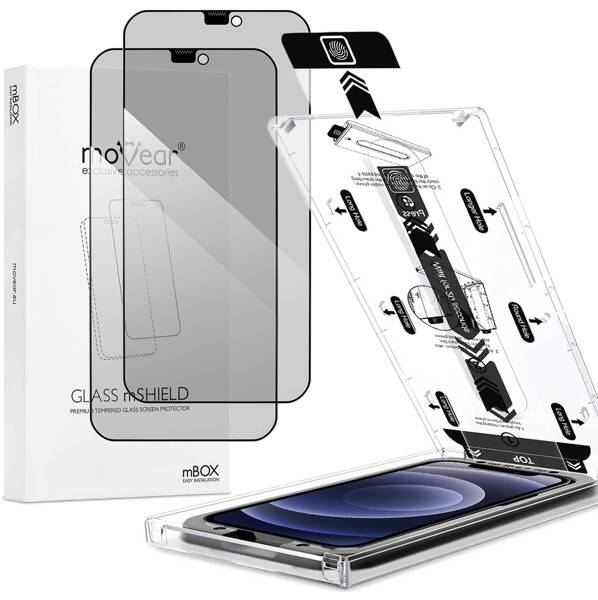 2 szt. | moVear mBOX GLASS mSHIELD 2.5D MAX privacy do Apple iPhone 12 Pro / 12 (6.1") (Anty spy, z Aplikatorem)