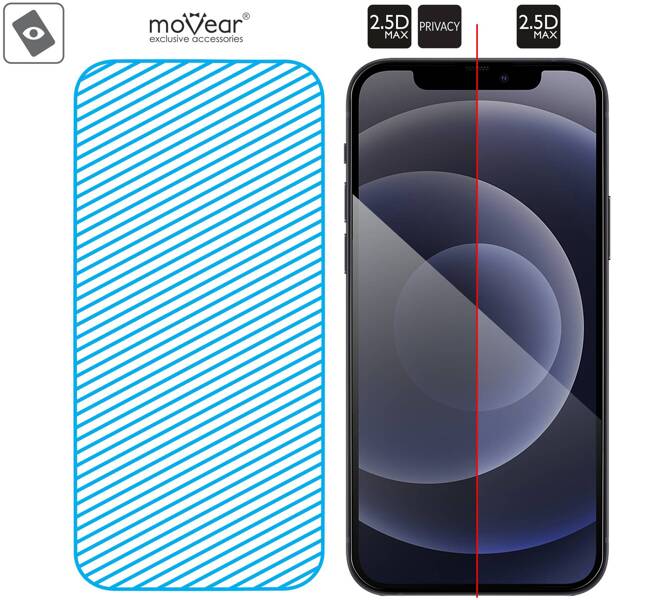 2 szt. | moVear mBOX GLASS mSHIELD 2.5D MAX privacy do Apple iPhone 12 Pro / 12 (6.1") (Anty spy, z Aplikatorem)