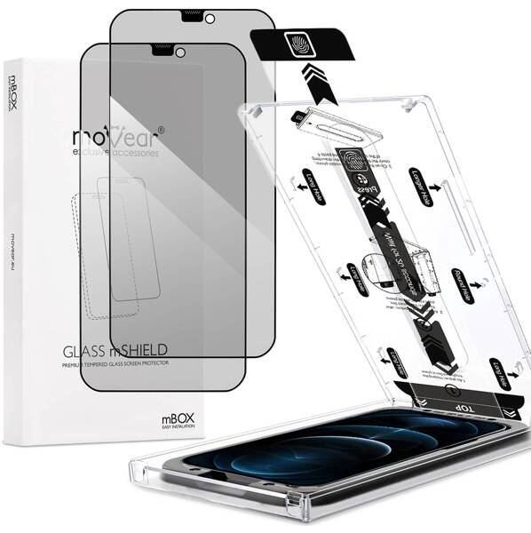 2 szt. | moVear mBOX GLASS mSHIELD 2.5D MAX privacy do Apple iPhone 12 Pro Max (6.7") (Anty spy, z Aplikatorem)