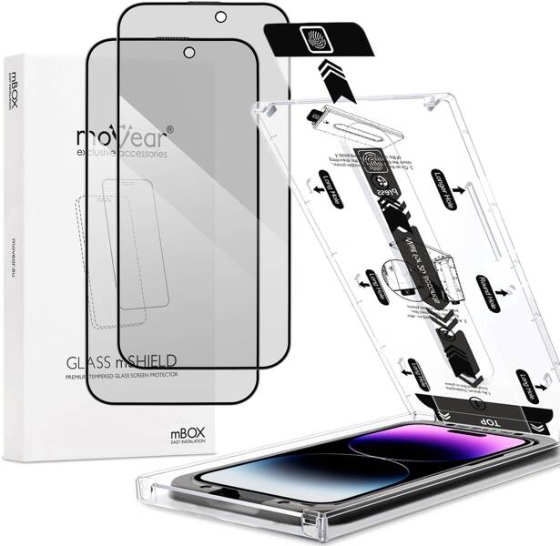 2 szt. | moVear mBOX GLASS mSHIELD 2.5D MAX privacy do Apple iPhone 14 Pro Max (6.7") (Anty spy, z Aplikatorem)