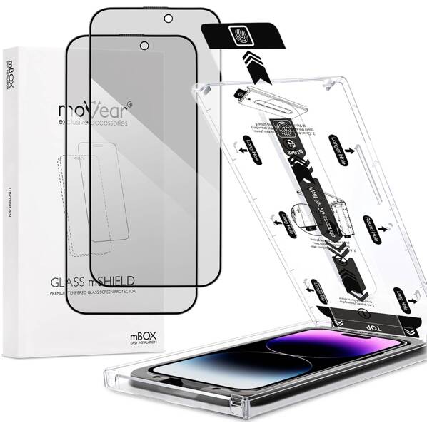 2 szt. | moVear mBOX GLASS mSHIELD 2.5D MAX privacy do Apple iPhone 14 Pro Max (6.7") (Anty spy, z Aplikatorem)