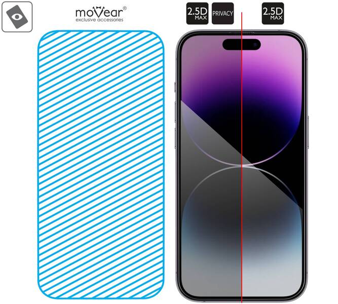 2 szt. | moVear mBOX GLASS mSHIELD 2.5D MAX privacy do Apple iPhone 14 Pro Max (6.7") (Anty spy, z Aplikatorem)