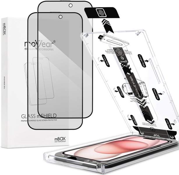 2 szt. | moVear mBOX GLASS mSHIELD 2.5D MAX privacy do Apple iPhone 16 / 15 (6,1") (Anty spy, z Aplikatorem)