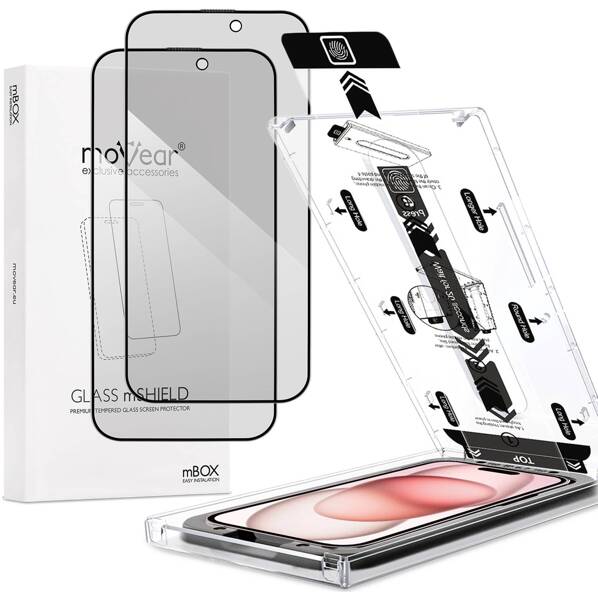 2 szt. | moVear mBOX GLASS mSHIELD 2.5D MAX privacy do Apple iPhone 16 / 15 (6,1") (Anty spy, z Aplikatorem)