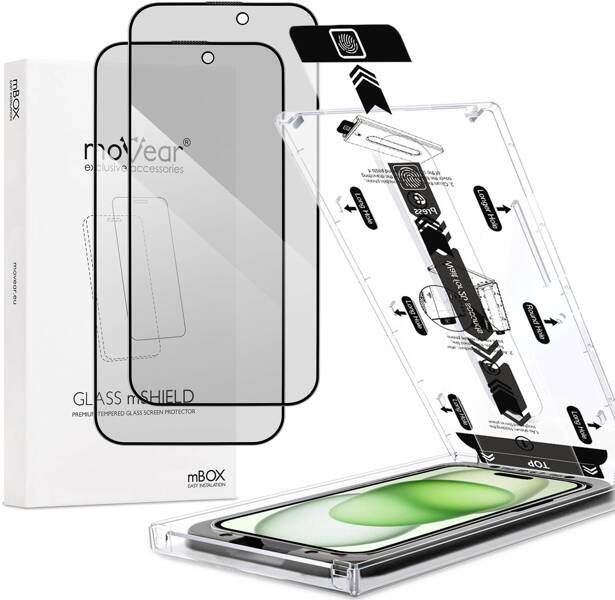 2 szt. | moVear mBOX GLASS mSHIELD 2.5D MAX privacy do Apple iPhone 16 Plus / 15 Plus (6.7") (Anty spy, z Aplikatorem)