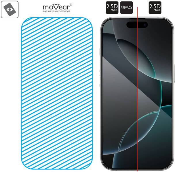 2 szt. | moVear mBOX GLASS mSHIELD 2.5D MAX privacy do Apple iPhone 16 Pro Max (6.9") (Anty spy, z Aplikatorem)