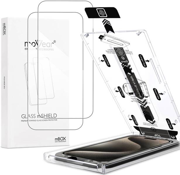 2 szt. | moVear mBOX GLASS mSHIELD 2.5D do Apple iPhone 16 / 15 / 15 Pro (6.1") (łatwy montaż)