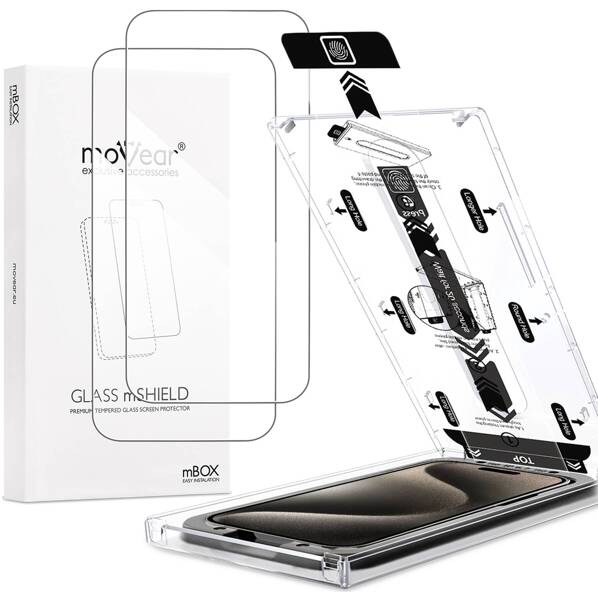 2 szt. | moVear mBOX GLASS mSHIELD 2.5D do Apple iPhone 16 / 15 / 15 Pro (6.1") (łatwy montaż)