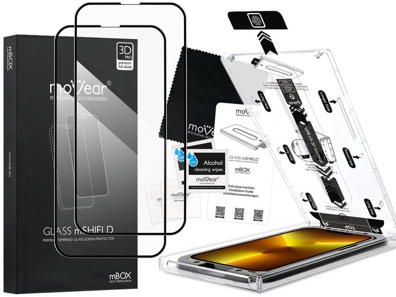 2 szt. | moVear mBOX GLASS mSHIELD 3D PRO do Apple iPhone 14 / 13 / 13 Pro (6.1") (łatwy montaż)