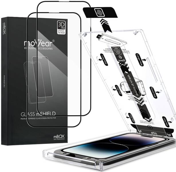 2 szt. | moVear mBOX GLASS mSHIELD 3D PRO do Apple iPhone 14 Pro (6.1") (łatwy montaż)