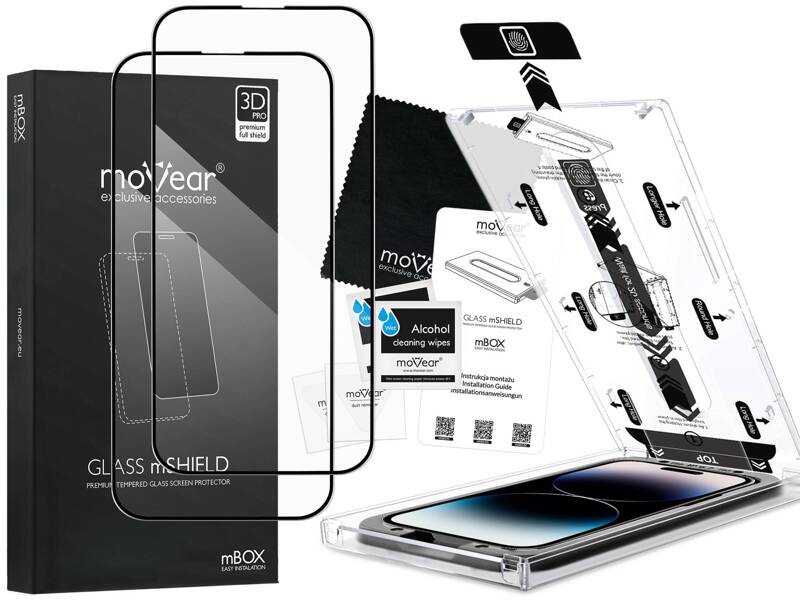 2 szt. | moVear mBOX GLASS mSHIELD 3D PRO do Apple iPhone 14 Pro (6.1") (łatwy montaż)