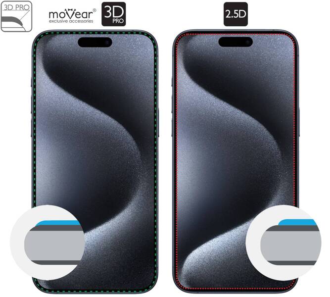 2 szt. | moVear mBOX GLASS mSHIELD 3D PRO do Apple iPhone 15 Pro Max (6.7") (łatwy montaż)