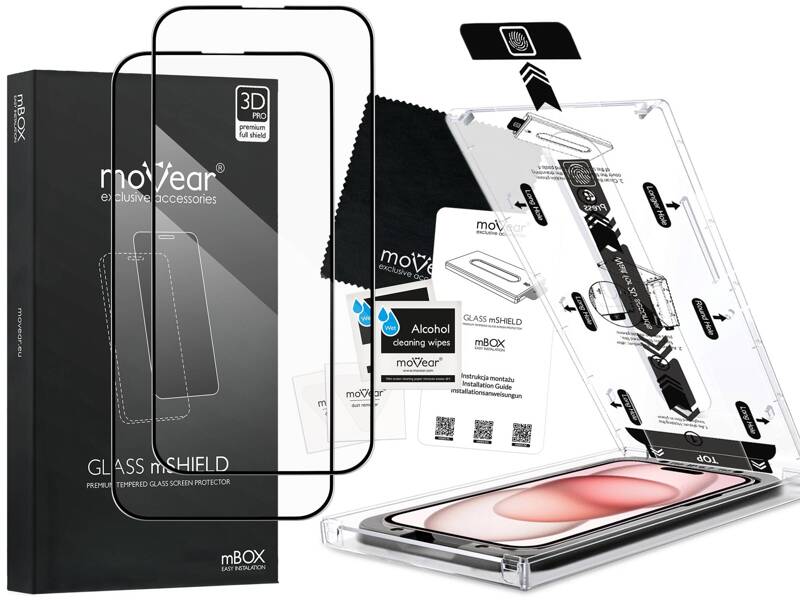 2 szt. | moVear mBOX GLASS mSHIELD 3D PRO do Apple iPhone 16 / 15 (6,1") (łatwy montaż)