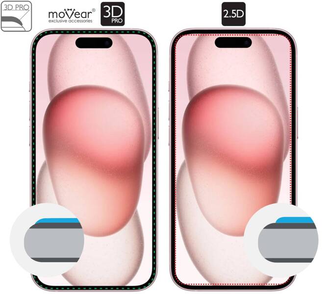 2 szt. | moVear mBOX GLASS mSHIELD 3D PRO do Apple iPhone 16 / 15 (6,1") (łatwy montaż)