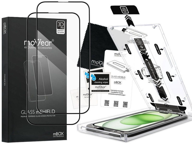 2 szt. | moVear mBOX GLASS mSHIELD 3D PRO do Apple iPhone 16 Plus / 15 Plus (6.7") (łatwy montaż)