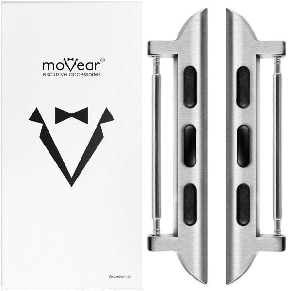 moVear | Adapter paska 18mm do Apple Watch 9/8/7/6/SE/5/4/3/2/1 (45/44/42mm) & Ultra (49mm) | Srebrny Stal nierdzewna