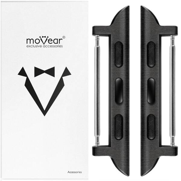moVear | Adapter paska 20mm do Apple Watch 8/7/6/SE/5/4/3/2/1 (45/44/42mm) & Ultra (49mm) | Czarny Stal nierdzewna +PVD