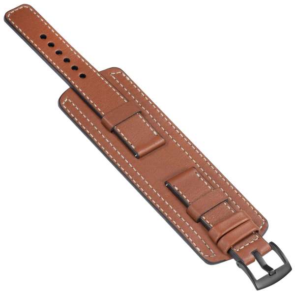 moVear Cw1 18mm Szeroki skórzany pasek do zegarka / smartwatcha | Brązowy ze srebrnym przeszyciem, rozmiar M/L