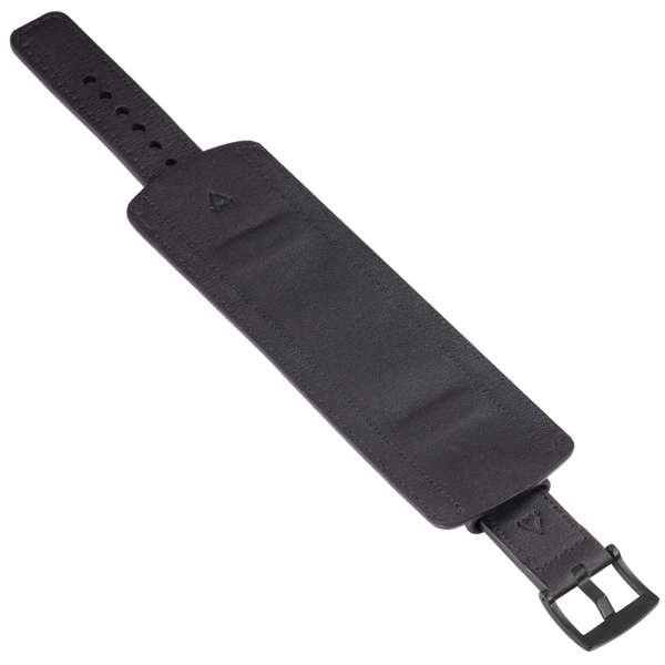moVear Cw1 18mm Szeroki skórzany pasek do zegarka / smartwatcha | Czarny ze srebrnym przeszyciem, rozmiar S/M