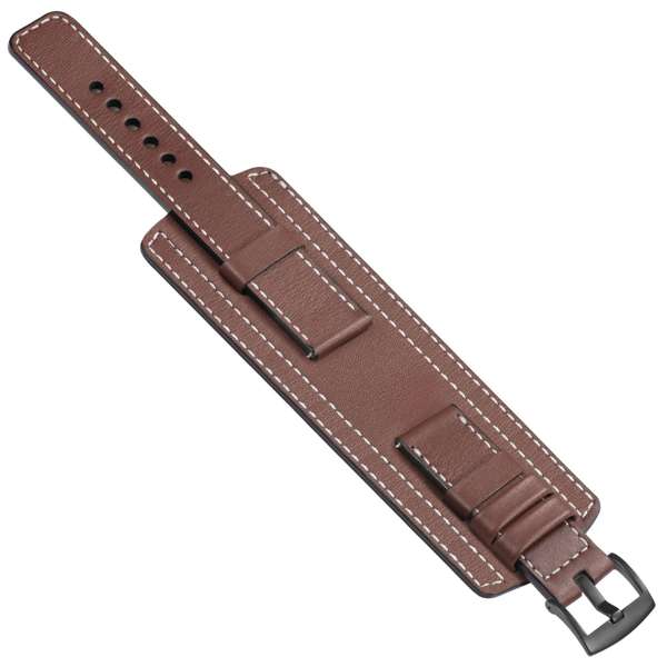 moVear Cw1 20mm Szeroki skórzany pasek do zegarka / smartwatcha | Brązowy ze srebrnym przeszyciem, rozmiar M/L