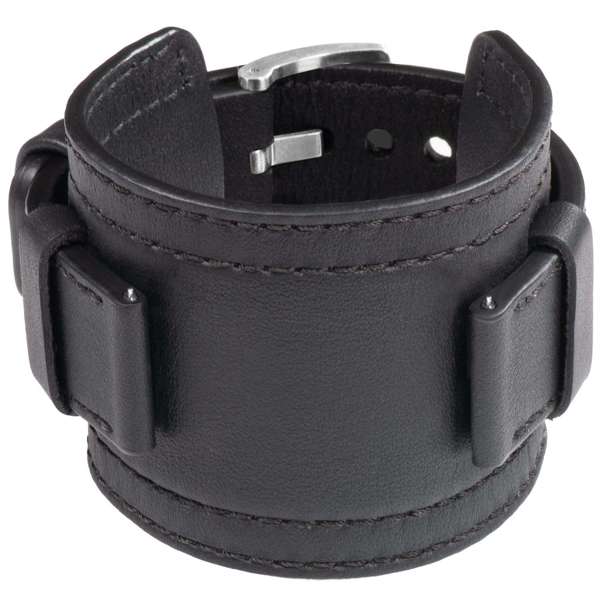 moVear Cw1 20mm Szeroki skórzany pasek do zegarka / smartwatcha | Czarny z czarnym przeszyciem, rozmiar M/L