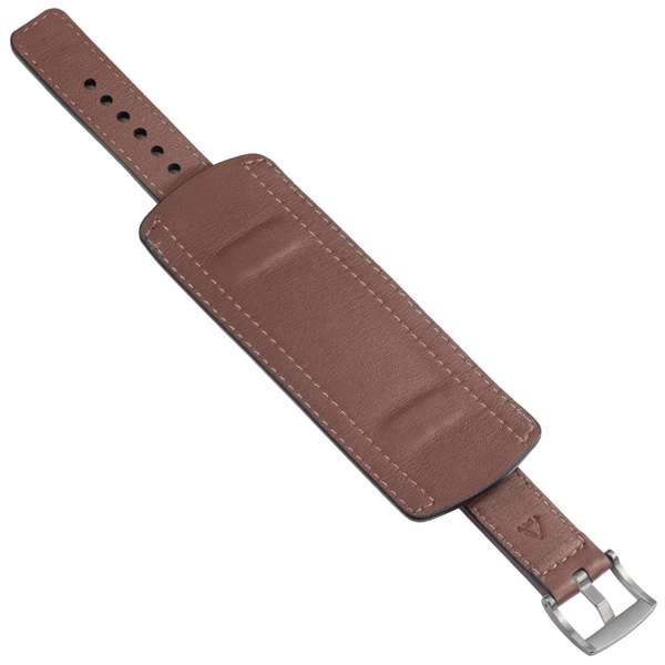 moVear Cw1 22mm Szeroki skórzany pasek do zegarka / smartwatcha | Brązowy ze srebrnym przeszyciem, rozmiar S/M