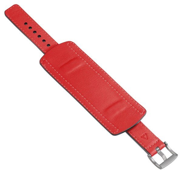 moVear Cw1 22mm Szeroki skórzany pasek do zegarka / smartwatcha | Czerwony ze srebrnym przeszyciem, rozmiar M/L