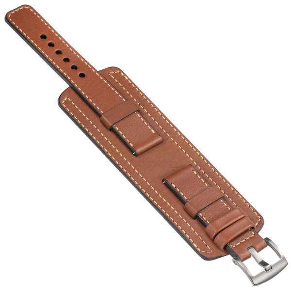 moVear Cw1 24mm Szeroki skórzany pasek do zegarka / smartwatcha | Brązowy ze złotym przeszyciem, rozmiar S/M