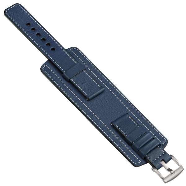 moVear Cw1 24mm Szeroki skórzany pasek do zegarka / smartwatcha | Granatowy ze srebrnym przeszyciem, rozmiar M/L