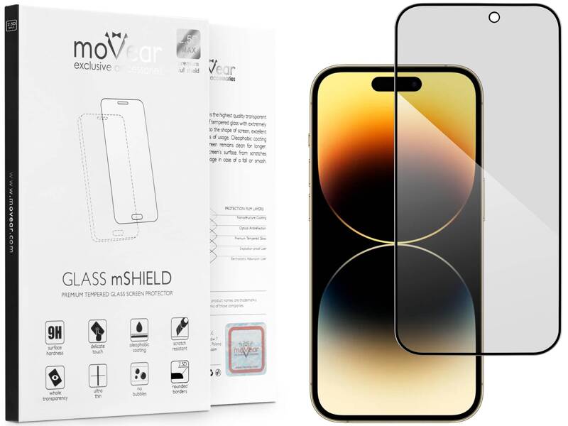 moVear GLASS mSHIELD 2.5D MAX privacy do Apple iPhone 14 Pro (6.1") (Prywatyzujące, kompatybilne z etui)