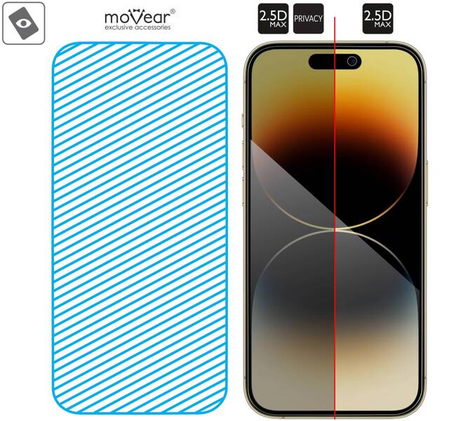 moVear GLASS mSHIELD 2.5D MAX privacy do Apple iPhone 14 Pro (6.1") (Prywatyzujące, kompatybilne z etui)