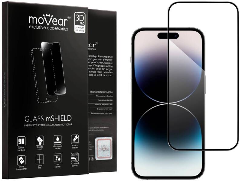 moVear GLASS mSHIELD 3D PRO-E do Apple iPhone 14 Pro (6.1") (kompatybilne z etui)