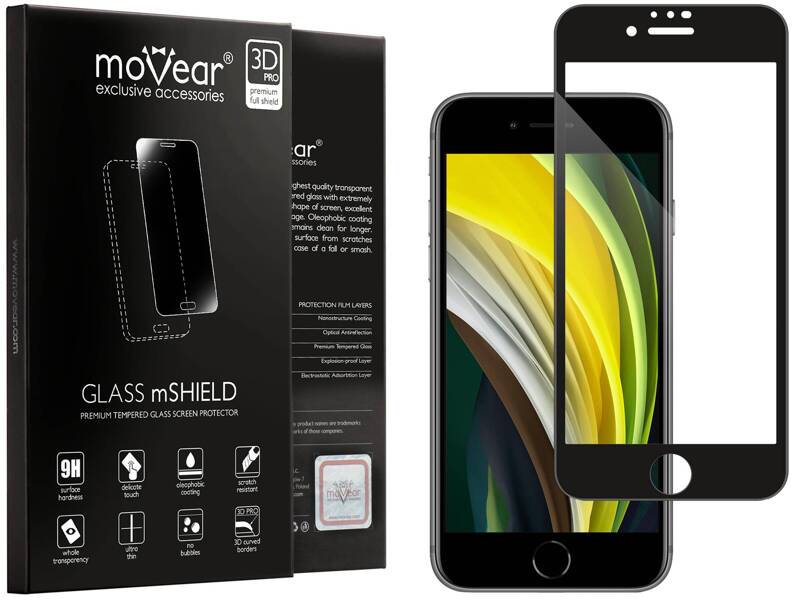 moVear GLASS mSHIELD 3D PRO-E do Apple iPhone SE (2022 / 2020) / 8 / 7 (4.7") (kompatybilne z etui)