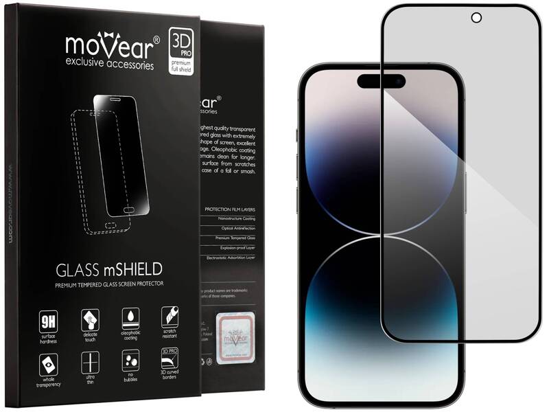 moVear GLASS mSHIELD 3D PRO privacy do Apple iPhone 14 Pro (6.1") | (Prywatyzujące)