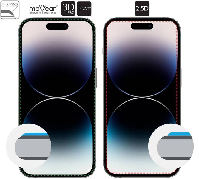 moVear GLASS mSHIELD 3D PRO privacy do Apple iPhone 14 Pro (6.1") | (Prywatyzujące)