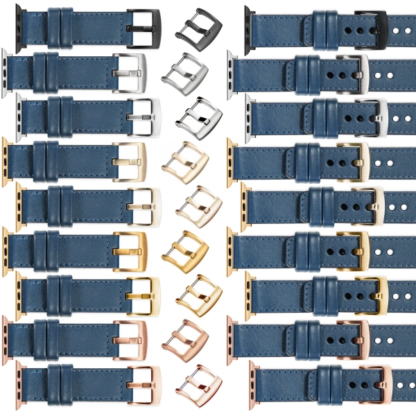 moVear Prestige C1 Skórzany pasek 18mm do Apple Watch 8 / 7 / 6 / 5 / 4 / SE (45/44mm) & Ultra (49mm) | Brązowy, srebrne przeszycie [rozmiar i klamra do wyboru]