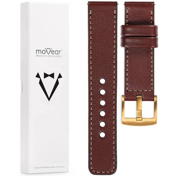 moVear Prestige C1 Skórzany pasek 18mm do zegarka | Kasztanowy, kremowe przeszycie [rozmiary XS-XXL i klamra do wyboru]