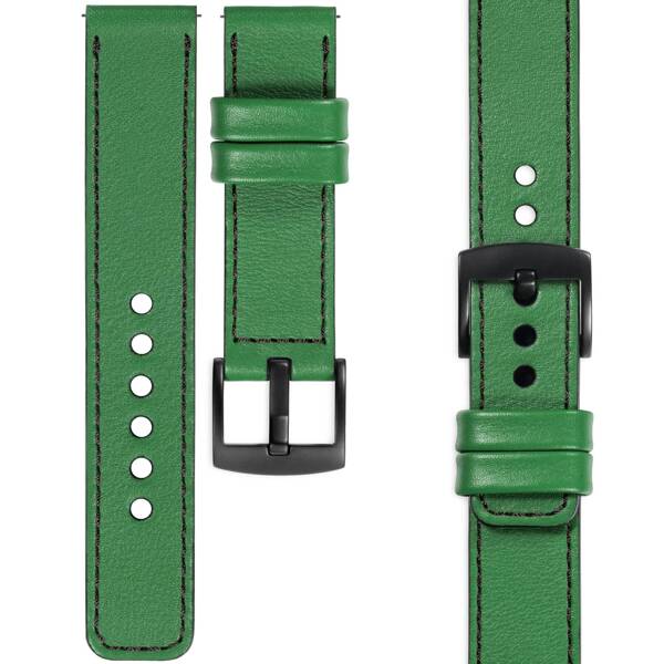 moVear Prestige C1 Skórzany pasek 18mm do zegarka | Zielony, czarne przeszycie [rozmiar i klamra do wyboru]