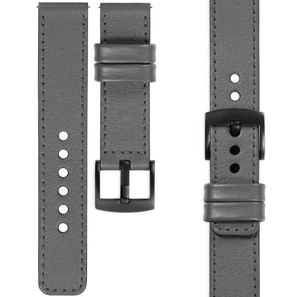 moVear Prestige C1 Skórzany pasek 20mm do Garmin Vivoactive 5/3, Vivomove 3, Venu 2 | Szary, grafitowe przeszycie [rozmiary XS-XXL i klamra do wyboru]