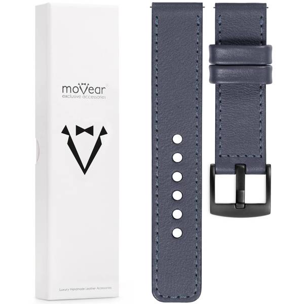 moVear Prestige C1 Skórzany pasek 20mm do Garmin Vivoactive 5/3, Vivomove 3, Venu 2 | Szary stalowy, szare stalowe przeszycie [rozmiary XS-XXL i klamra do wyboru]