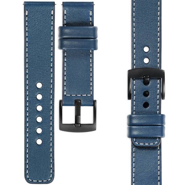 moVear Prestige C1 Skórzany pasek 20mm do Huawei Watch GT 3 Pro (43mm) / GT 3 2 1 (42mm) | Niebieski jeans, białe przeszycie [rozmiar i klamra do wyboru]