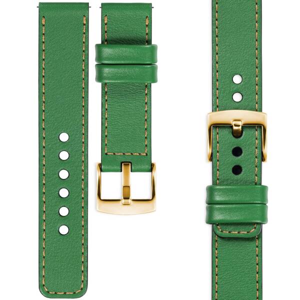 moVear Prestige C1 Skórzany pasek 20mm do zegarka | Zielony, złote przeszycie [rozmiar i klamra do wyboru]