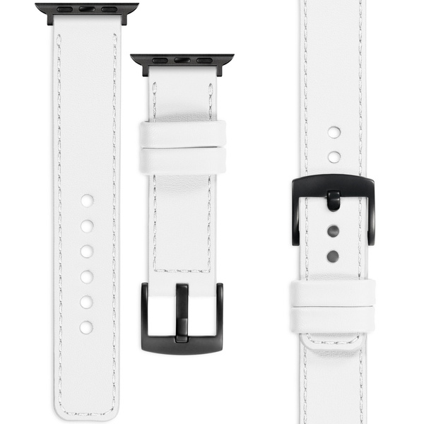 moVear Prestige C1 Skórzany pasek 22mm do Apple Watch 9 / 8 / 7 / 6 / 5 / 4 / SE (45/44mm) & Ultra (49mm) | Biały, białe przeszycie [rozmiary XS-XXL i klamra do wyboru]