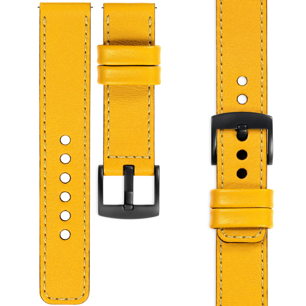 moVear Prestige C1 Skórzany pasek 22mm do Samsung Galaxy Watch 3 (45mm) / Watch (46mm) / Gear S3 | Żółty, żółte przeszycie [rozmiary XS-XXL i klamra do wyboru]