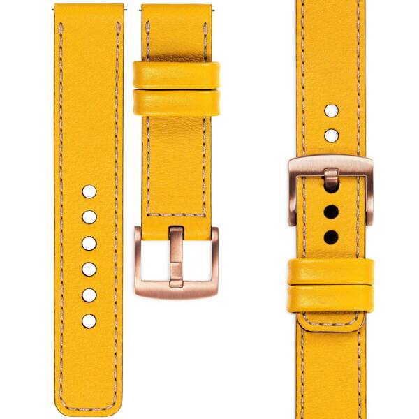 moVear Prestige C1 Skórzany pasek 24mm do zegarka | Żółty, różowe złoto przeszycie [rozmiary XS-XXL i klamra do wyboru]