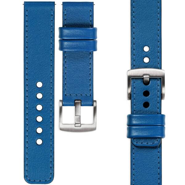 moVear Prestige C1 Skórzany pasek 26mm do zegarka | Niebieski, niebieskie przeszycie [rozmiary XS-XXL i klamra do wyboru]